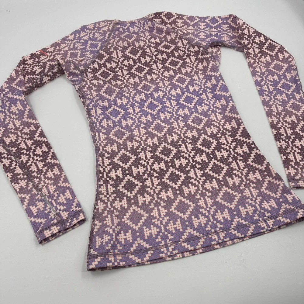 Nike Pro Dri-FIT Top Womens XS Purple Pink Geometric Fair Isle L/S 485692-563‎